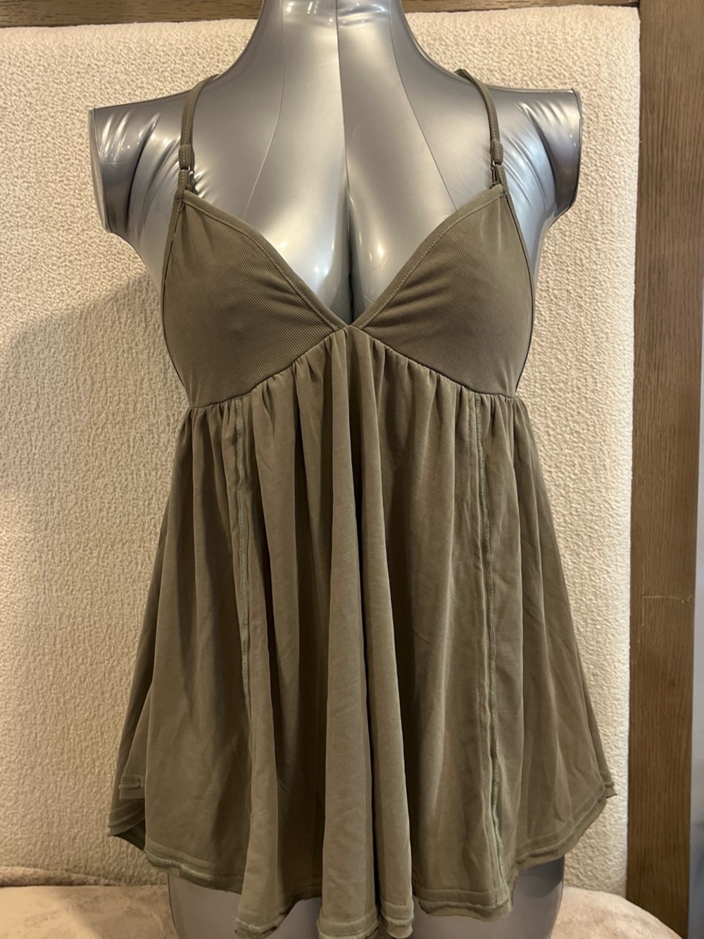 Free People Olive Spaghetti Strap Babydoll Cami